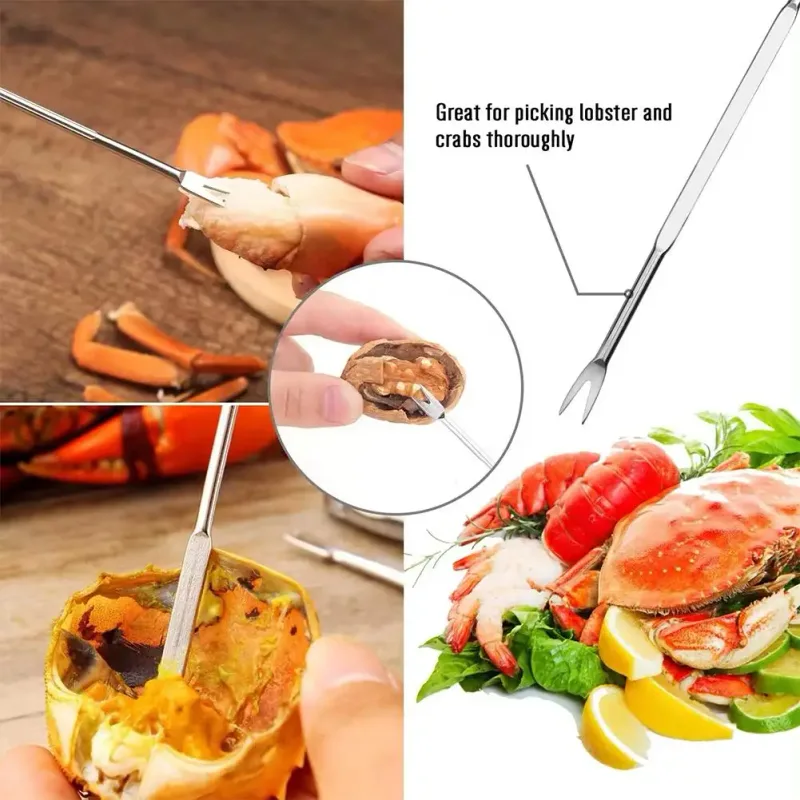 1 Set Stainless Steel Crab Fork Seafood Tools Lobster Cracker Forks Nut Cracker Shell Claw Lobster Shellers Crab Leg Cracker Kit