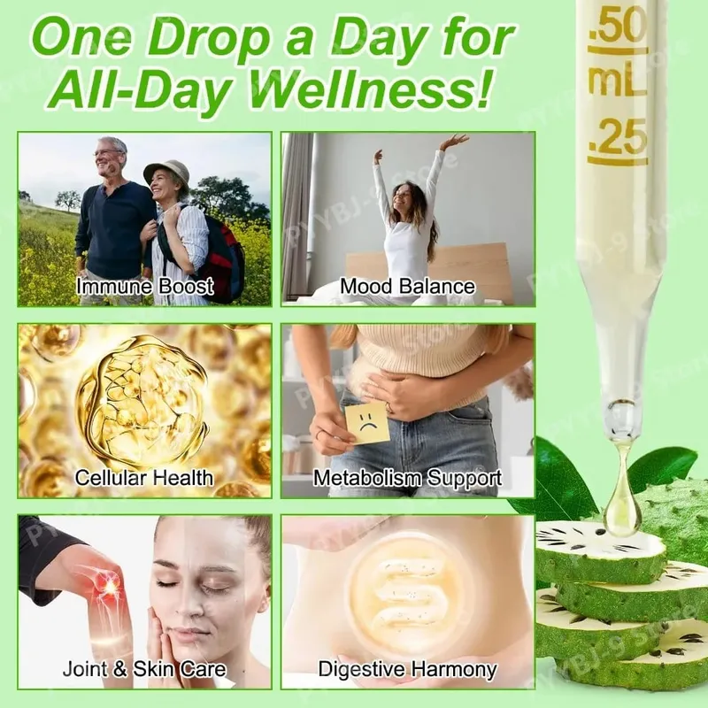 Acentiallabs Hot Sale 60ml Soursop Bitter Liquid Drops Dietary Supplements 100% Pure Organic Soursop Graviola Extract for Adlut — image 4