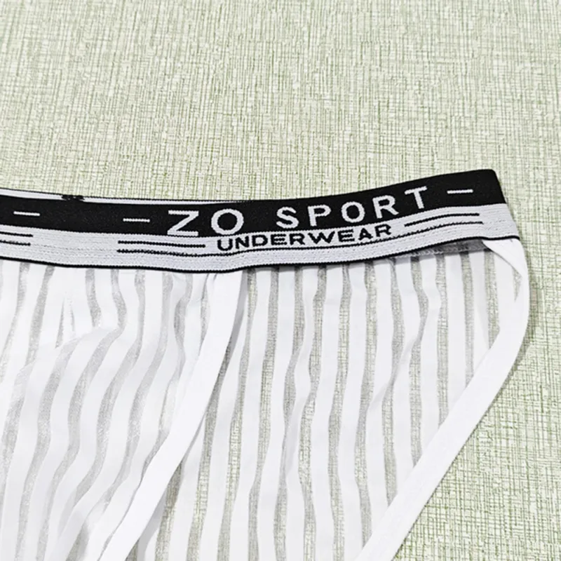 Striped Men's High Slit Sexy Pouch Underwear Ice Silk See Through Comfortable Male Triangle Briefs Man Underclothes — image 12