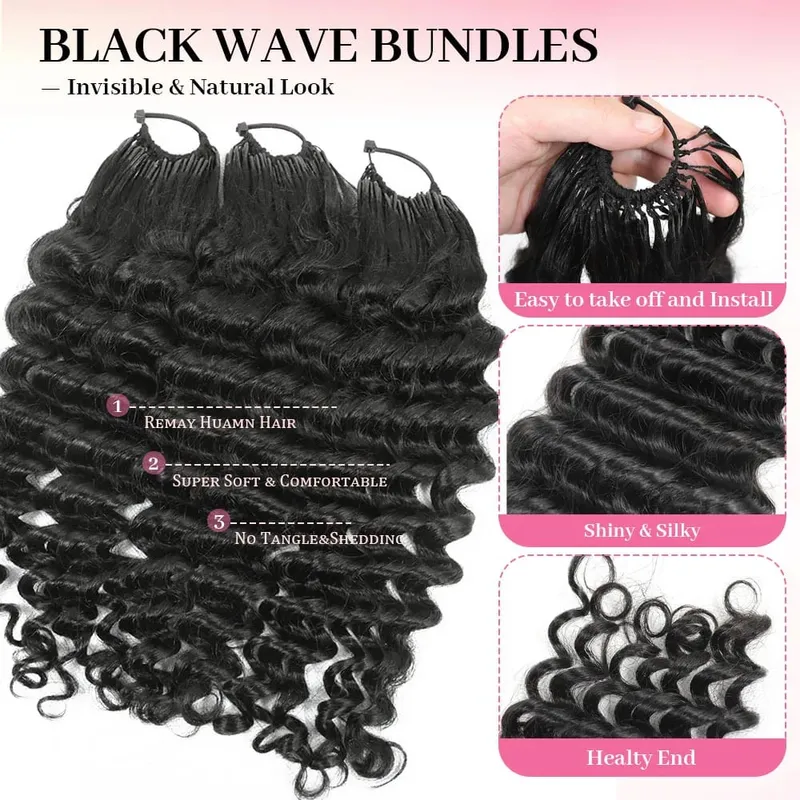 Deep Wave Feather Crochet Human Hair Extension Σγουρά προ-διαχωρισμένα πακέτα μαλλιών με βελονάκι χωρίς κόμπους με θηλιά για πλέξιμο 50g — image 3