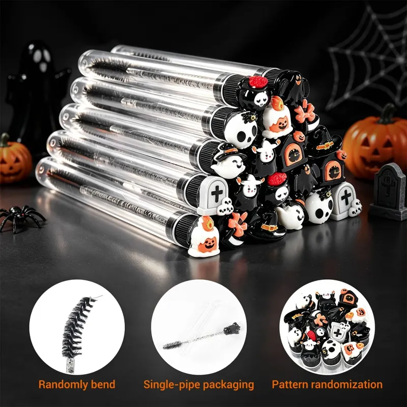 20 τμχ Halloween Eyelash Spoolies Mascara Rods for Extensions Spooky Skull Pumpkin Gothic Brushes Lash Tech Supplies Gif — image 3