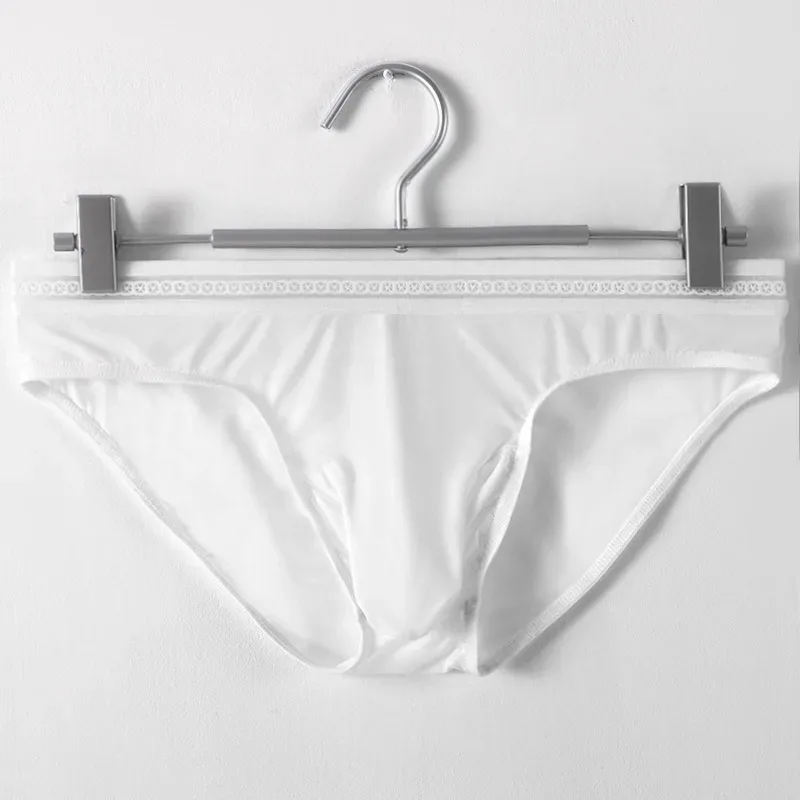 New Men's Ice Silk Briefs Ultra-thin Quick Dry High Elastic Lace Waistband Panties Sexy Seamless Breathable Bikini Underwear — image 33