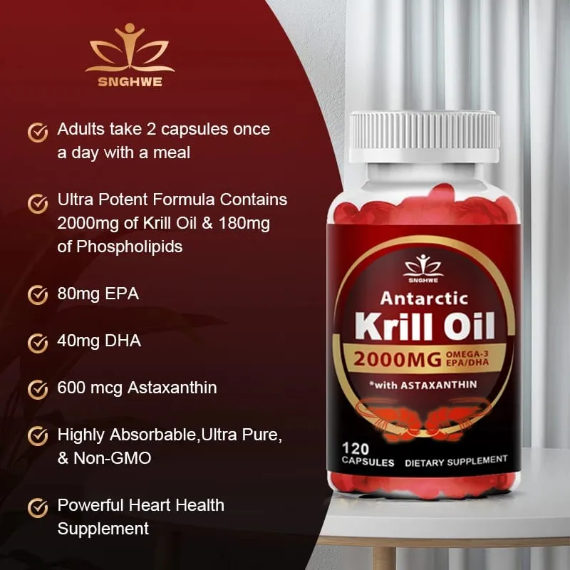 Antarctic Krill Oil-2000mg ανά μερίδα-με Ωμέγα-3 EPA DHA & ασταξανθίνη-Υποστηρίζει υγιείς αρθρώσεις εγκεφαλική καρδιά και αρτηριακή πίεση
