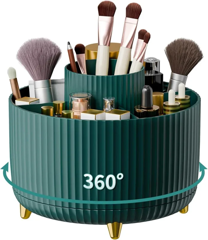 Organizador de suporte de pincel de maquiagem, 5 espaços, rotação 360 °, pincéis de maquiagem, organizadores de armazenamento de mesa para vaidade, banheiro, escritório — image 9