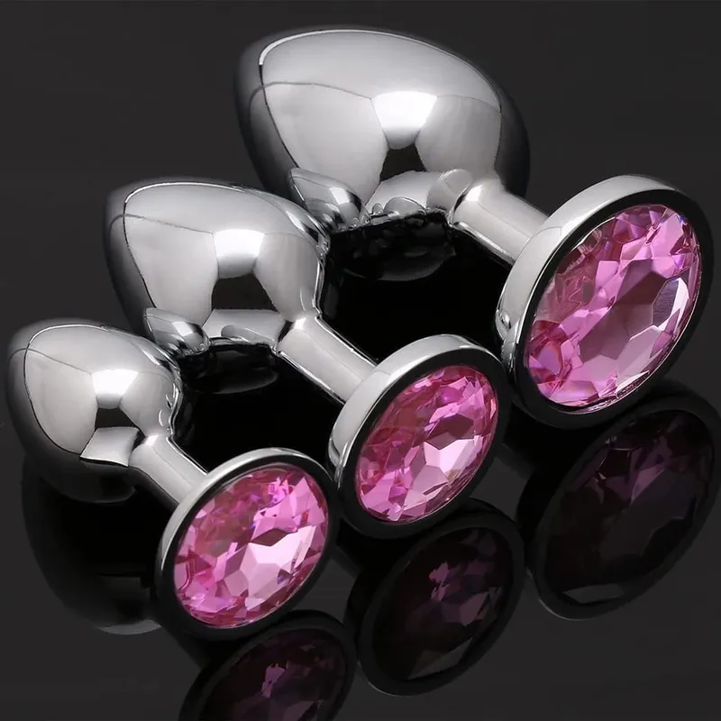 Luxury Metal Anal Plug Set Jewel Butt Trainer Kit Adult Toys for Men Women Couples Beginners Sex Gifts Large Medium Small Pink — image 2
