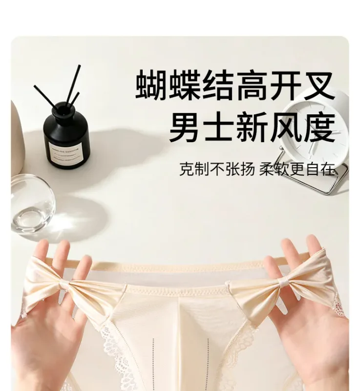 Women Panties for Men Bow High Cut Briefs Lace Mesh Sheer Underwear U Convex Pouch Breathable Underpant French Style Nightwear — image 25