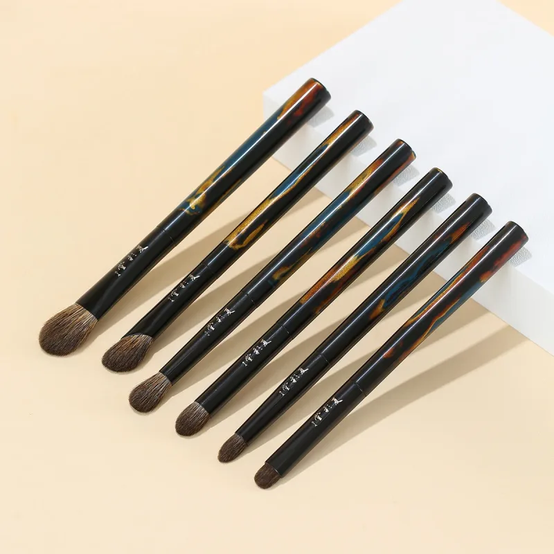 Macio misturado sable lynx cabra cabelo artesanal escova de maquiagem sombra de olho mistura escova luxo laca chinesa lidar com pincéis de maquiagem