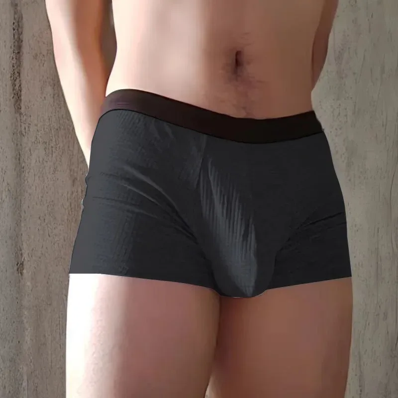 2026 Men Ribbed Cotton Boxer Briefs Contour Pouch Mid Waist High Elastic Breathable Sweat Absorbent Underwear for Men Daily Wear — image 2
