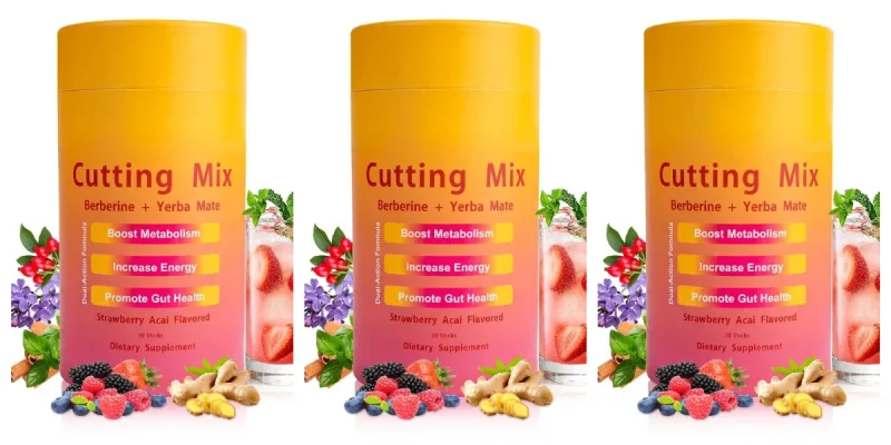 Berberine Yerba Mate Drink Mix Cutting Metabolism & Energy Support Strawberry Acai Flavor Gut Wellness 30 Stick Packs 180g