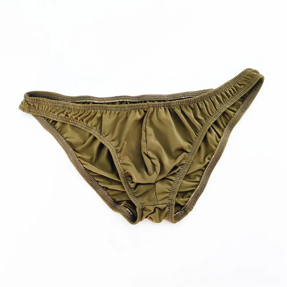Solid Color Nylon Briefs Men Big Bulge Sexy Underwear Translucent Ice Silk Low Waist Bikini Panties U Convex Male Panties