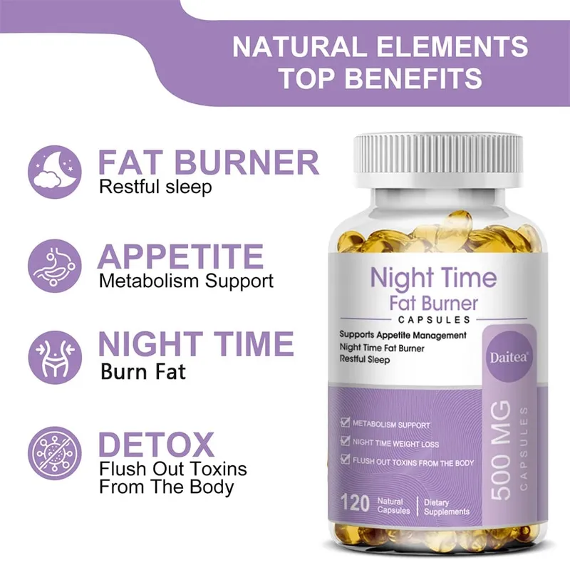 Nighttime Fat Burner Boosts Metabolism Weight Management Improves Sleep - 500 Mg Serving 120 Capsules
