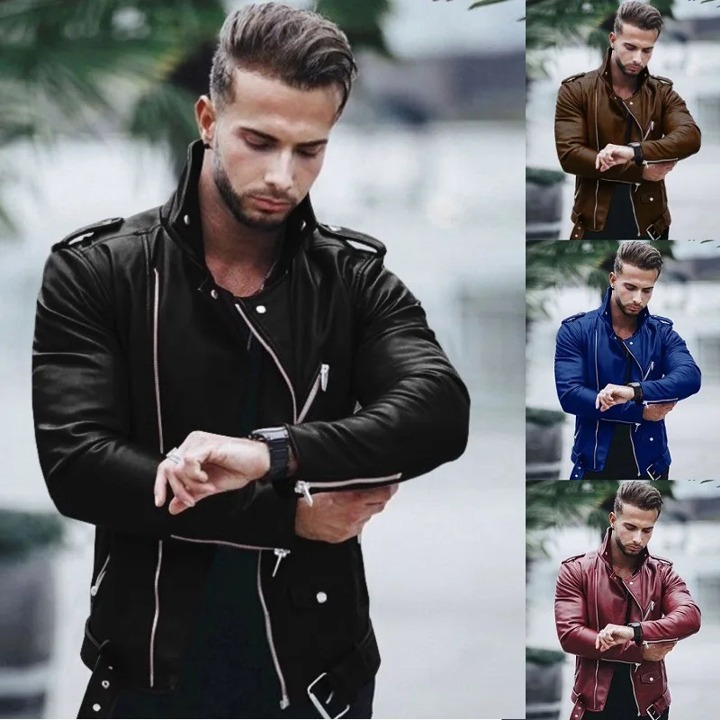 Fashion Leather Jackets Men Casual Slim Fit Turn Down Collar Male Jacket Men PU Leather Coat Men Autumn Winter Motorcycle Jacket
