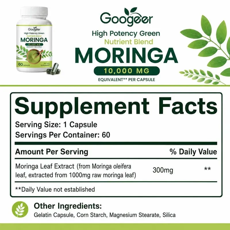 Prémium Moringa táplálékkiegészítő természetes levélkivonattal gyógynövényes tápformula a mindennapi wellness támogatásért 60 kapszula