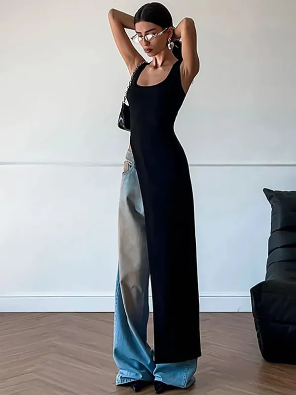 Καλοκαιρινή προσωπικότητα trend slim fit μονόχρωμο street niche ακανόνιστο ασύμμετρο στρίφωμα αμάνικο καμισό φόρεμα — image 7