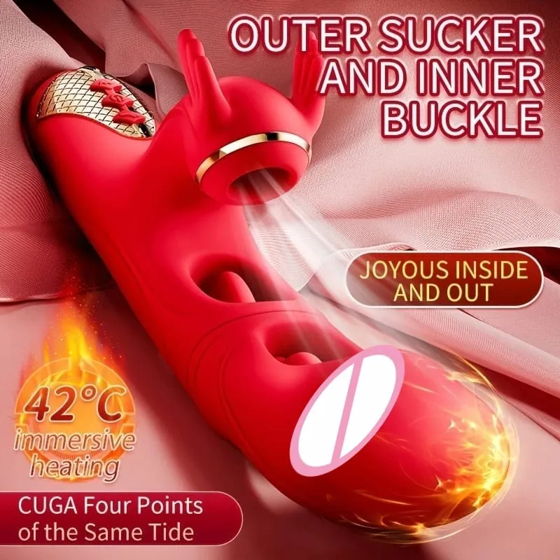 רטט דילדו 4in1 דחף לנשים חימום G Spot Clitoris Stimulator מציצת מכשיר לעיסוי נרתיק צעצועי מין אוננות לנשים — image 3