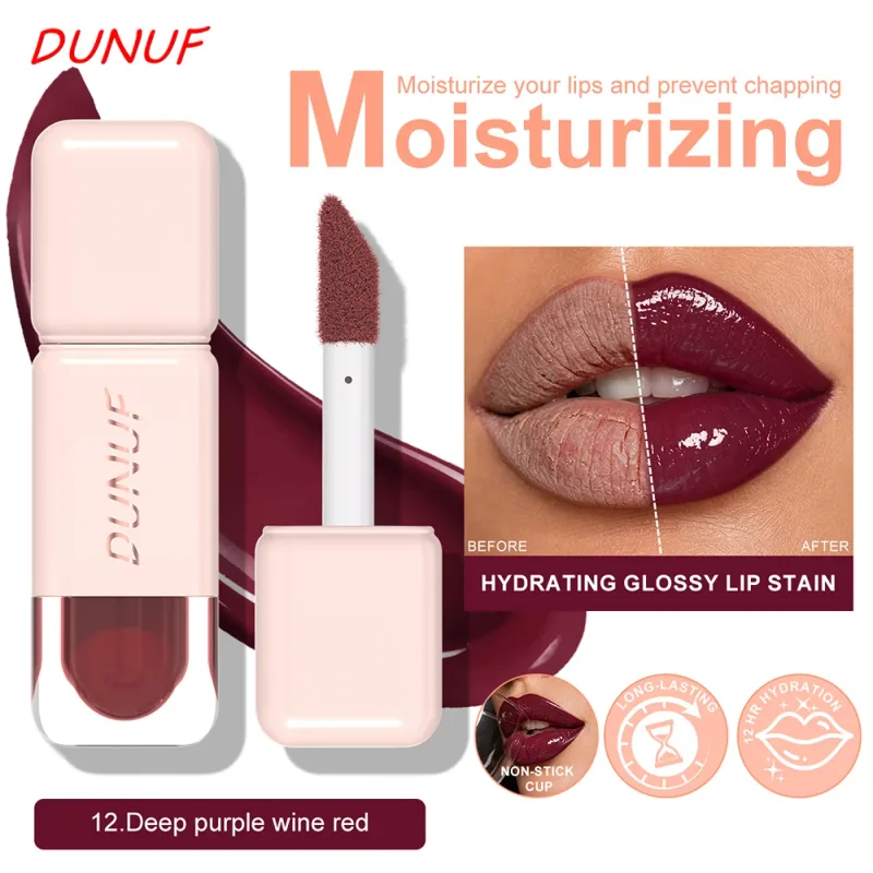 Glossy Lip Gloss Mirror Water Lip Tint Long Lasting Non-sticky Cup Liquid Lipstick Moisturizing Nude Red Brown Lip Makeup