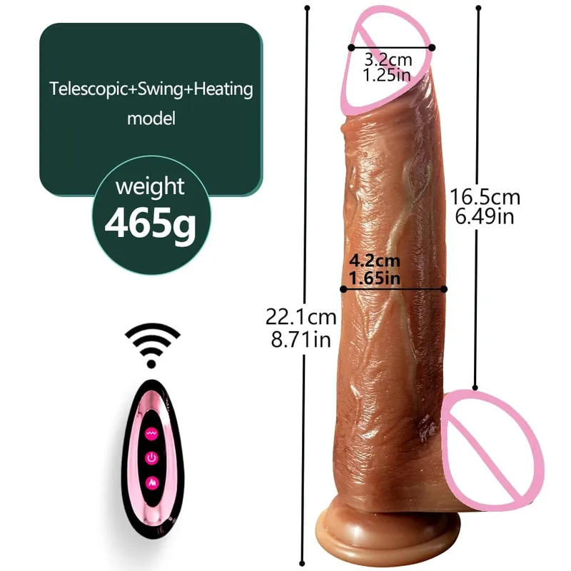 Μαύρος xxxL Τηλεσκοπικός δονούμενος δονητής Dildo Θέρμανση με ώθηση Dildo Sex Toy Πρωκτικό σημείο G Δόνηση για γυναίκες — image 9