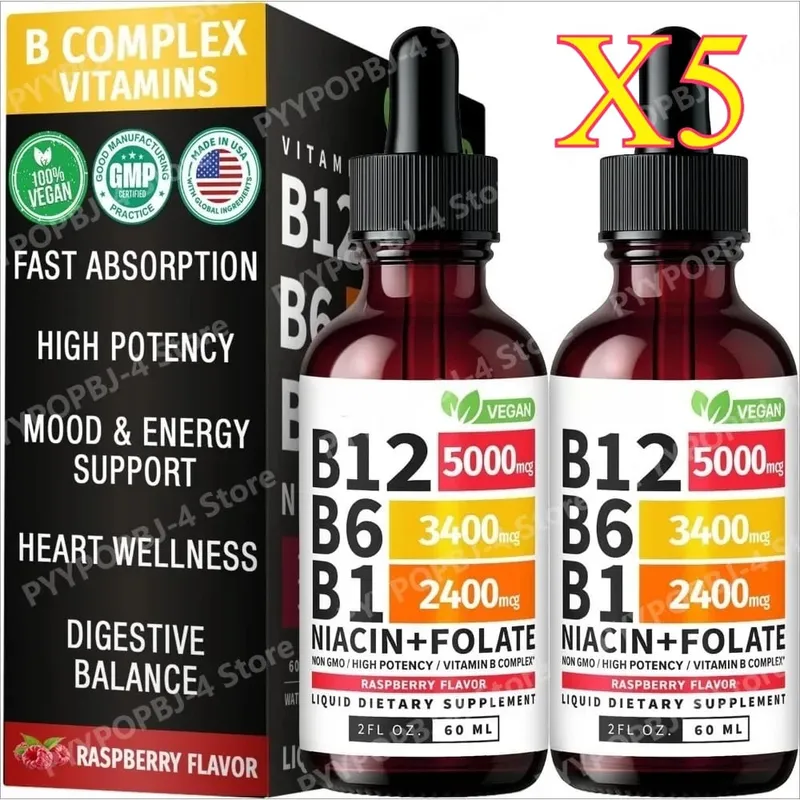 Βιταμίνη Β12 Β6 Υγρές Σταγόνες 60ml Σύμπλεγμα Β με Β1 Νιασίνη Φολικό Βατόμουρο Vegan Καθημερινό Συμπλήρωμα Ευεξίας 40 Μερίδες Ενήλικες — image 11