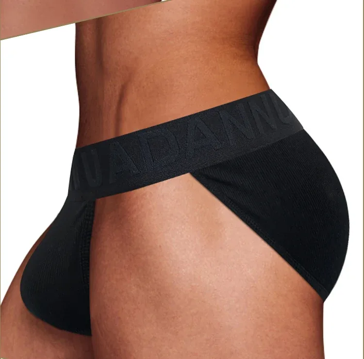 Men's Cotton Ribbed Skin-Friendly Bare Feel Convex Pouch Briefs, Embossed Letter Wide Waistband Slim Fit Underwear — image 21