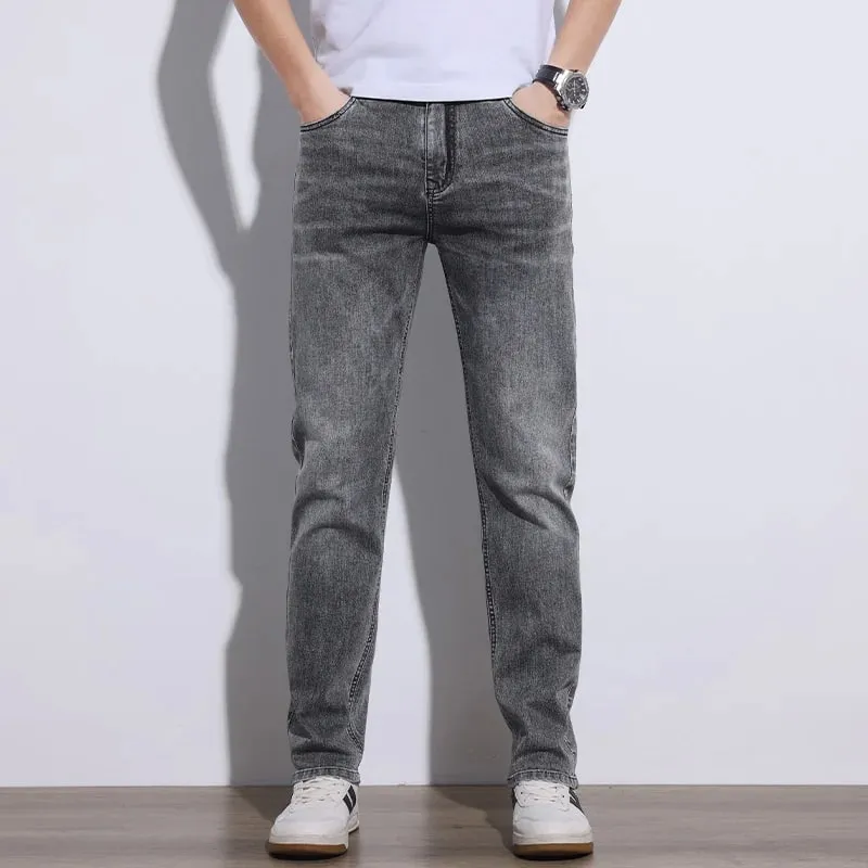 Ανδρικό τζιν Stretch Slim κανονική εφαρμογή Γκρι ανοιχτό μπλε σκούρο μπλε τζιν για άντρες Τζιν παντελόνι Causal Streetwear Ανδρικά ρούχα — image 6