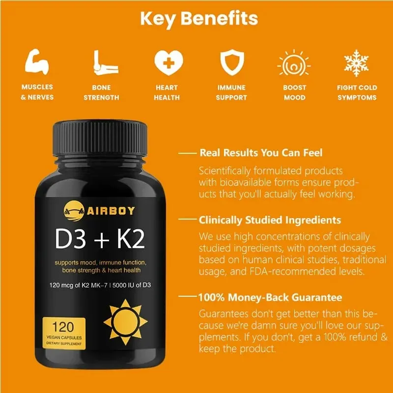 Vitamin D3+K2 Capsules - For Regulate Calcium Metabolism Promote Bone Heart and Immunity System Health — image 7