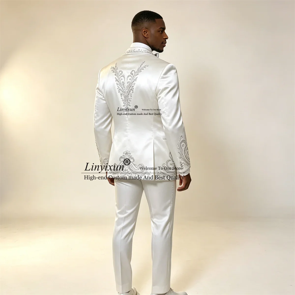 Sparkly Jewelry Diamond Men Suits Customized Slim Fit Groomsmen Male Blazers 3 Pieces Sets Wedding Party Tuxedos ropa hombre