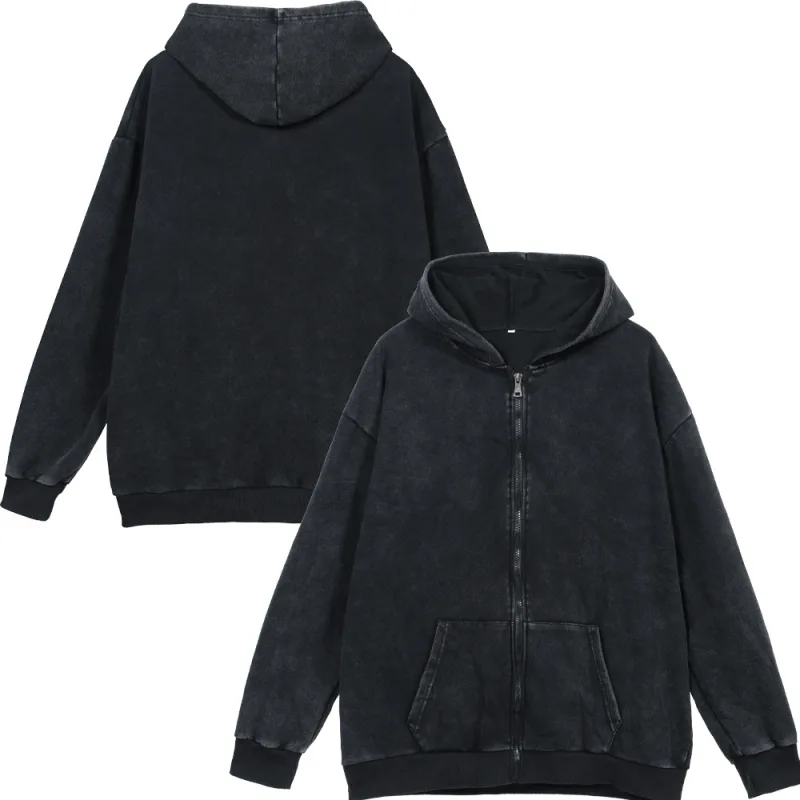 100% Cotton Men's Clothing Vintage Black Acid Wash Hoodies Men Women Oversized Hip Hop Sweatshirts Casual Pullover Y2K Clothes