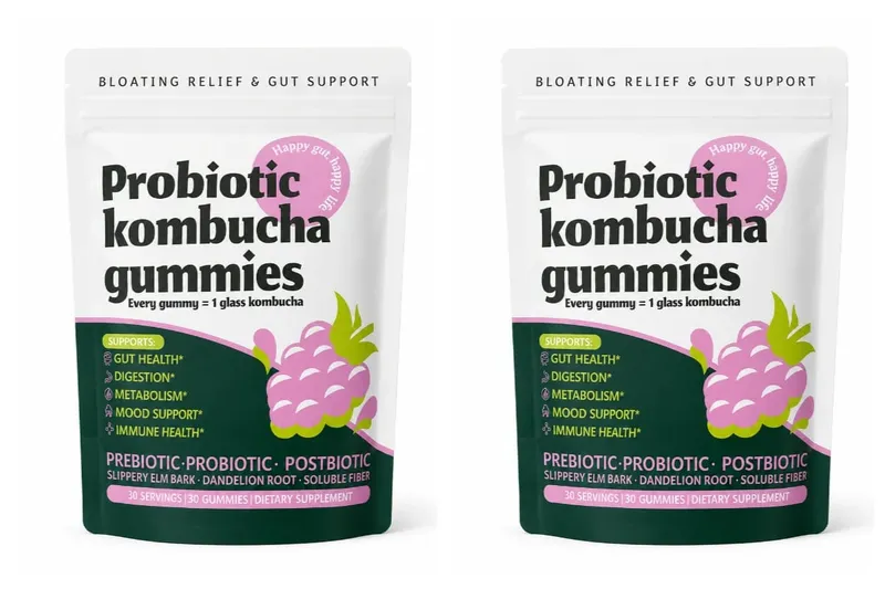 Probiotikus kombucha gumicukor minden gumicukorral 1 pohár Kombucha prebiotikus posztbiotikus emésztőszervek egészsége Vegán bogyós 30 gumicukor — image 9
