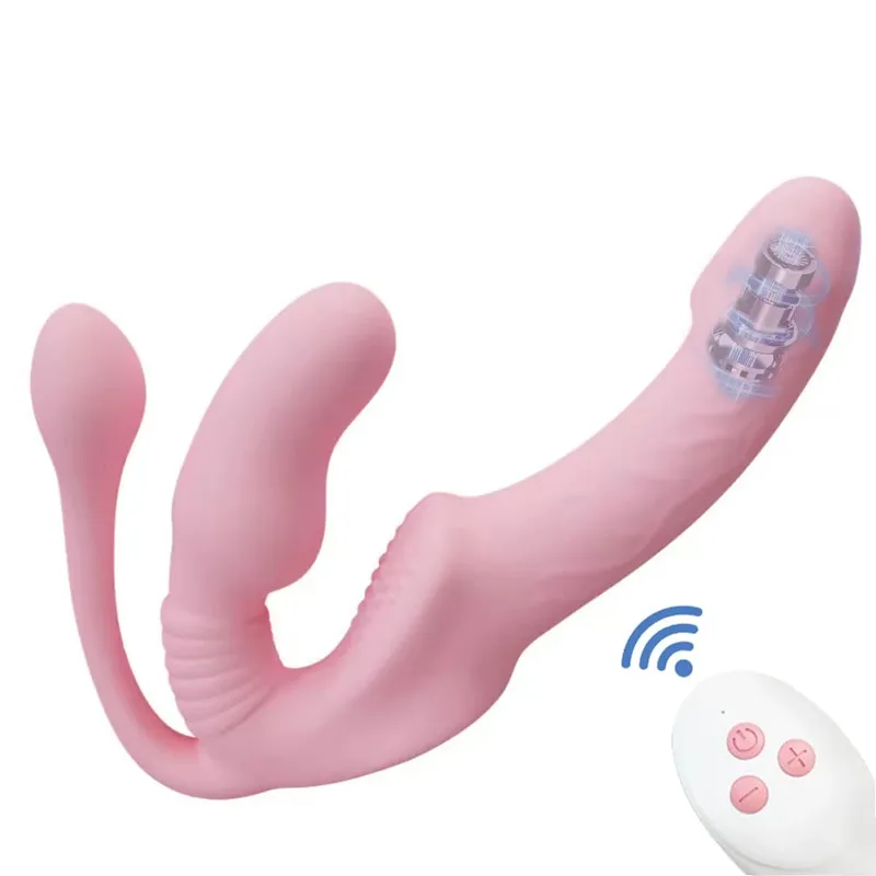 Strapless Strap on Dildo Vibrator Anal Plug Massager Lesbian 3 in 1 Vibrator G-Spot Stimulate Clitoris Sex Toy for Couple