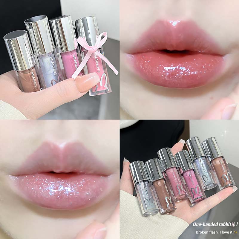 Καφέ Glitter Lip Glaze Lasting Shimmer Mirror Water Lip Gloss Waterproof Jelly Plumping Lipstick Make Up Ενυδατική απόχρωση χειλιών — image 4
