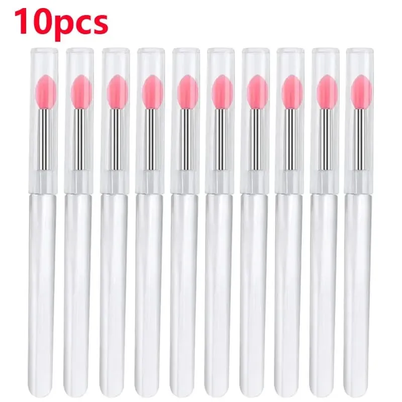 3/5/10 pçs escova de batom de silicone macio aplicador de batom portátil alça clara limpa microbrush lipgloss ferramenta de beleza