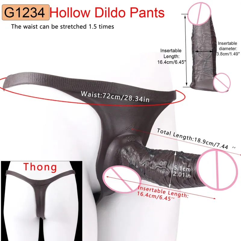 Big Knot Hollow Dildo Pants Adult Men Strap-On Penis Sleeve насадка на член Underwear For Couples Sex Pleasure Erotic Goods — image 13