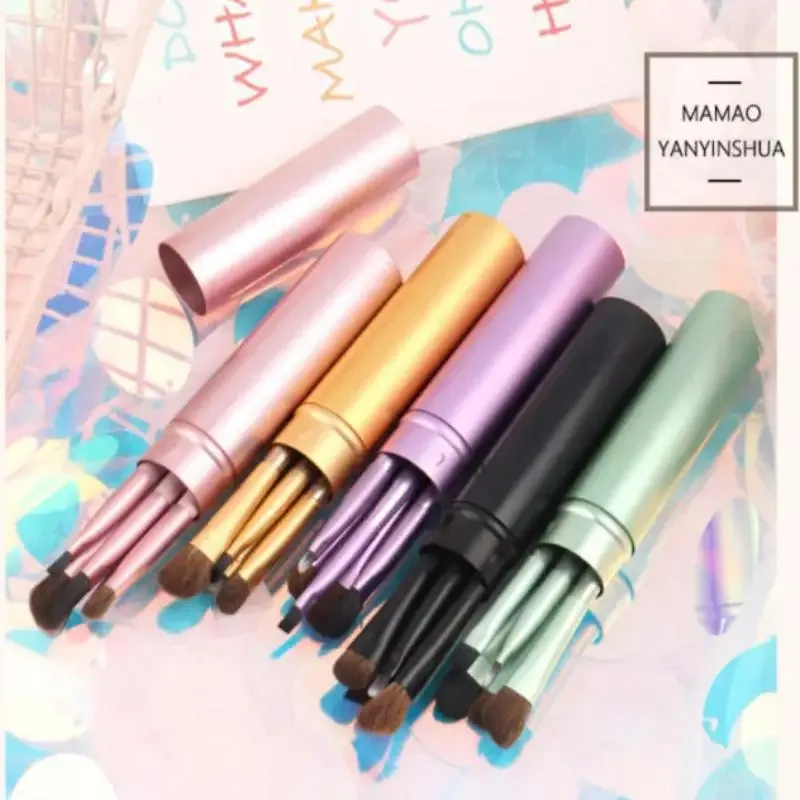 5pcs pincel de delineador com tubo de armazenamento pincéis de maquiagem para os olhos conjunto pincel de sombra macio pincel para manchas