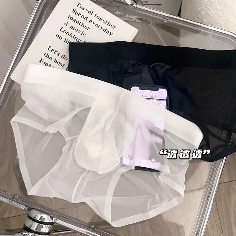 Calzoncillos transparentes para hombre, bragas ultrafinas de seda helada de secado rápido, ropa interior Sexy con bolsa para bulto en U, calzoncillos transpirables Cuecas — image 14