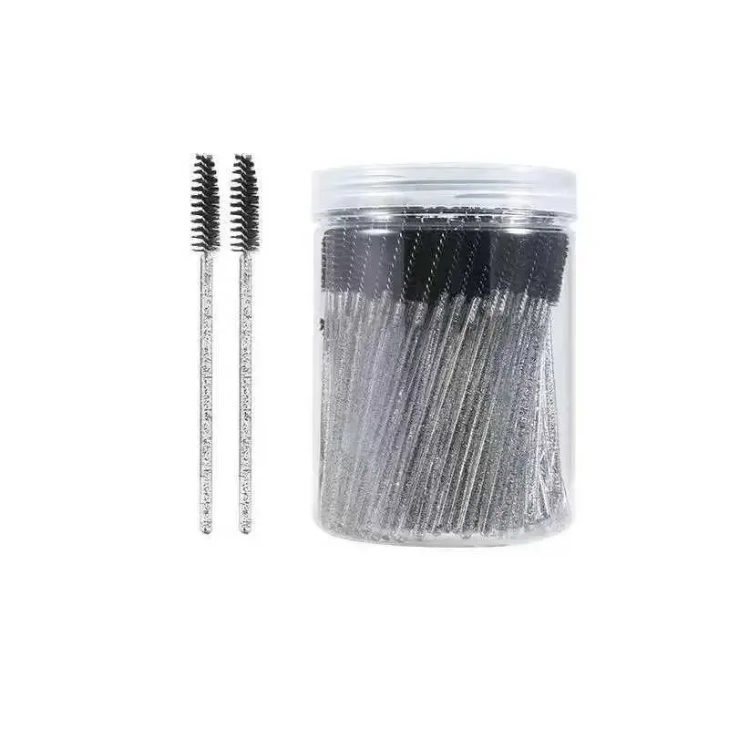 Escova descartável dos carretéis da sobrancelha das varinhas do rímel de 50 pces para escovas do chicote das extensões dos cílios com recipiente