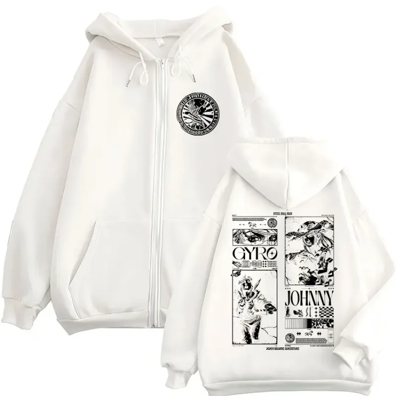 Anime Jojo Bizarre Adventure STEEL BALL RUN Zipper sweat à capuche pour homme femmes Zip Up sweats à capuche Vintage vestes manteaux Streetwear — image 3