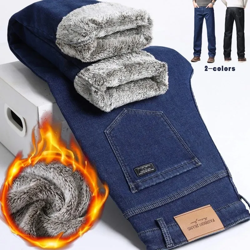 Men's Fleece Lined Thicken Jeans Winter 