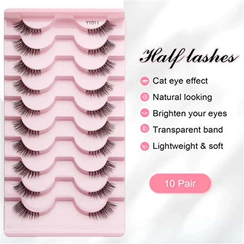 Half Eye Lashes Cat Eye Lashes 3/5/10 Pairs False Eyelashes Fluffy Soft Natural Look Clear Band 3D Mink Lashes Extension Makeup