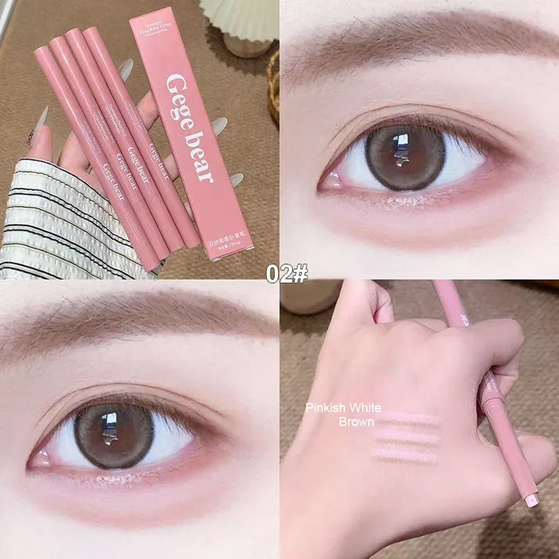 Double Ended Lying Silkworm Pencil 2 in1 Highlighter Nude Lower Eyelid Contour Aegyo-sal Eyeliner Makeup Stick with Detail Brush — image 8