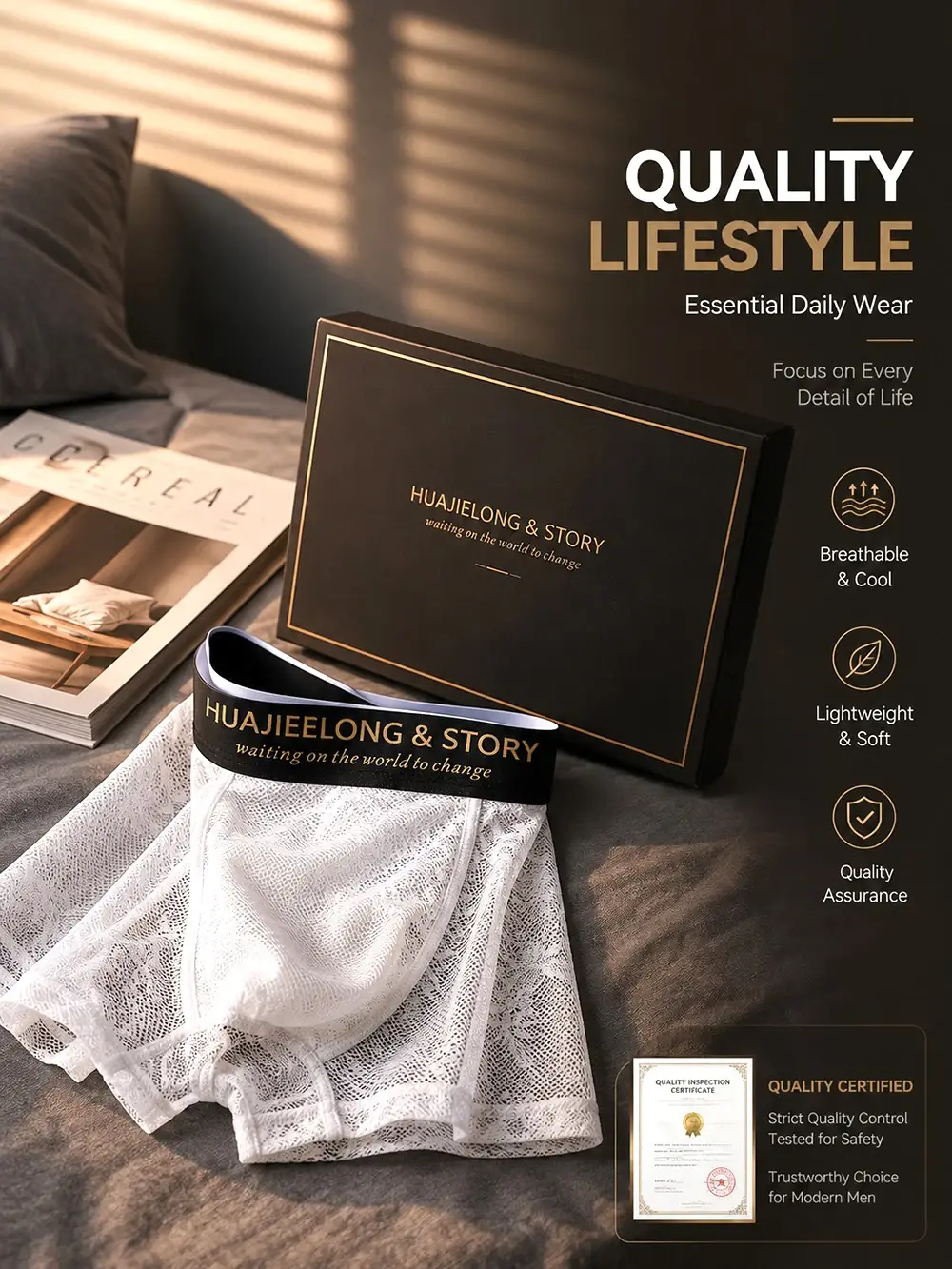 1/3PCS Sexy Lace Floral Knit Hollow Out Men Underwear Cool Ice Silk Breathable Mesh Crotch Boxers Man High Elastic Men's Panties — image 8