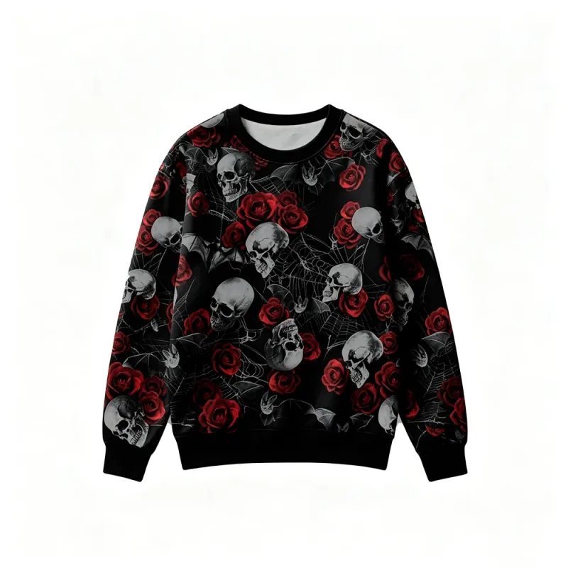 Mikina v gotickém stylu Skeleton Rose Potisk Pánské Retro Ležérní Pulovr s výstřihem Oblečení Harajuku Hip-hop Street Fashion Top — image 1