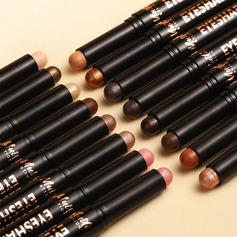 16 Χρώματα Double Head Eyeshadow Stick Pearlescent Shimmer Brown Υψηλή αδιάβροχη κρέμα ματιών μολύβι ματιών μακράς διαρκείας μακιγιάζ