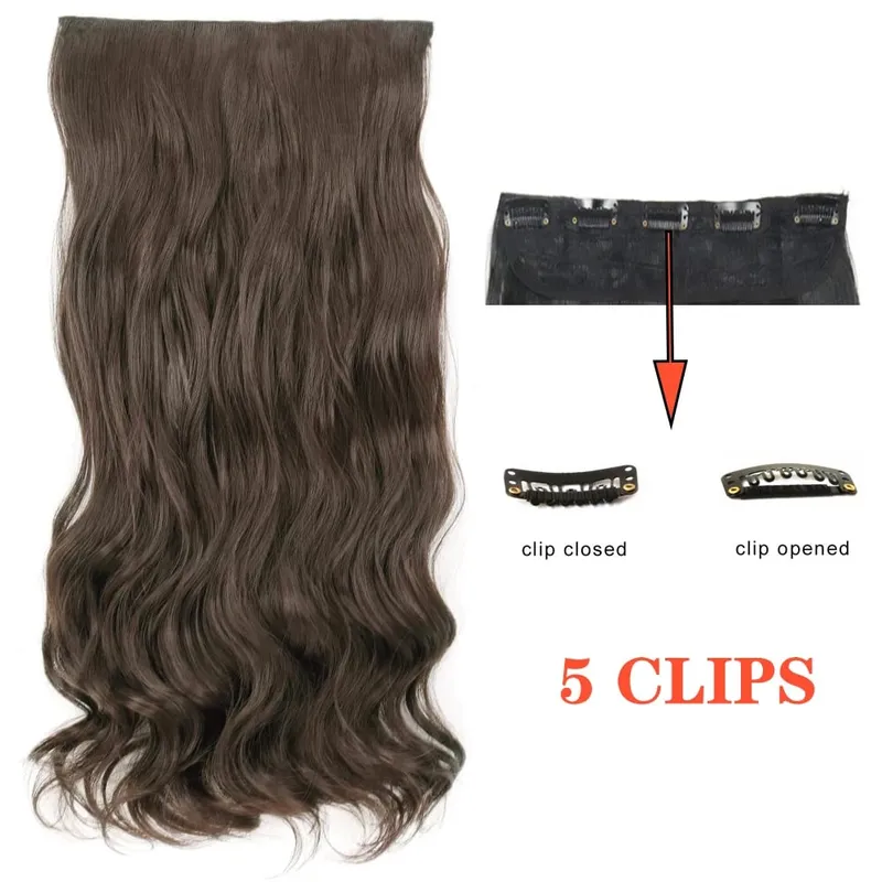 Synthetic Long Wave 5 Clips Hair Extensions Clips in High Temperature Fiber Black Brown Hairpiece — image 15