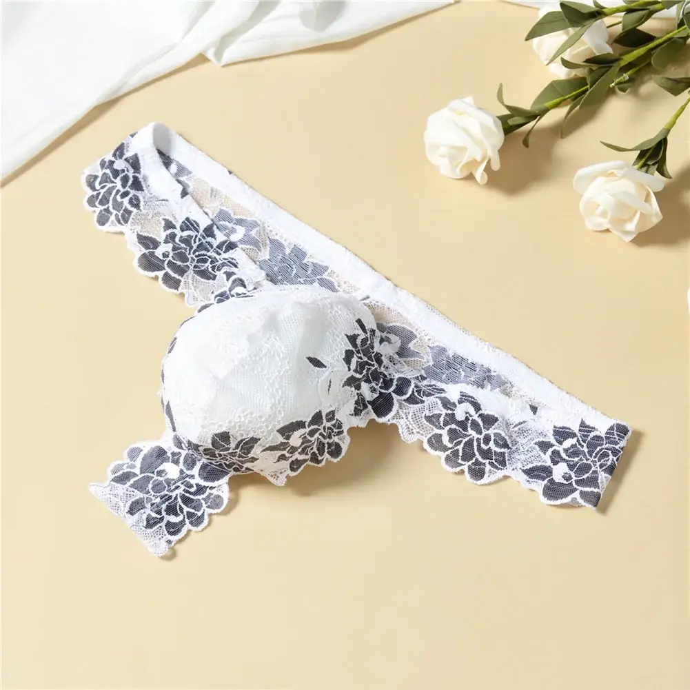 Men Floral Lace Thong Low Rise Elastic Waist G‑String Breathable See‑Through Floral Print Male Underwear Sexy Lingerie Panties — image 28