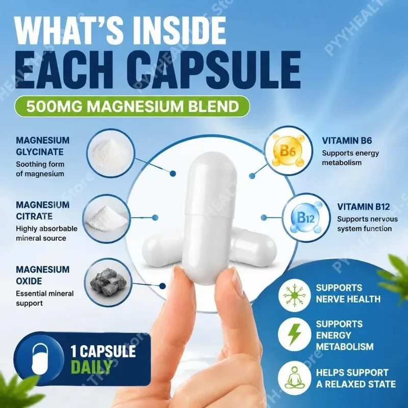 Κάψουλες Docteat Magnesium Complex με 500mg μείγμα μαγνησίου υποστηρίζει την υγεία των νεύρων και τον ενεργειακό μεταβολισμό καθημερινά 60 κάψουλες — image 6