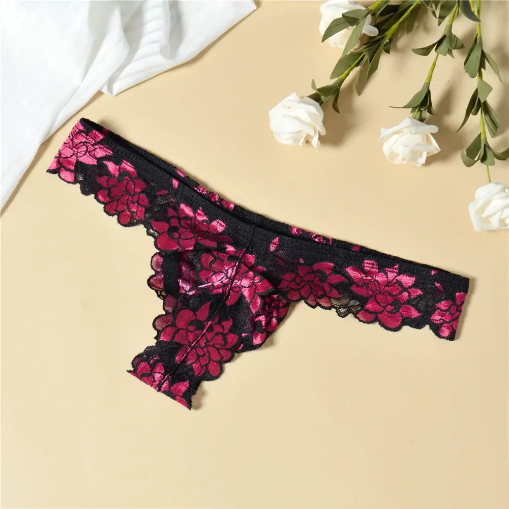 Men Floral Lace Thong Low Rise Elastic Waist G‑String Breathable See‑Through Floral Print Male Underwear Sexy Lingerie Panties — image 15
