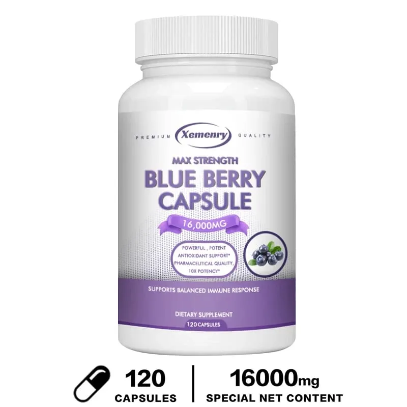 Blueberry Extract Supplement 16000mg 120 Capsules - Non-GMO