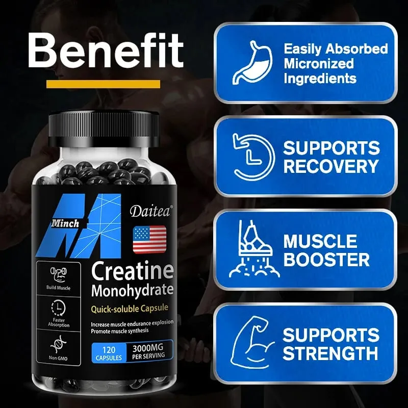 Creatine Monohydrate 3 000 Mg - Improves Energy and Endurance Increases Muscle Mass and Athletic Performance 120 Capsules — image 3