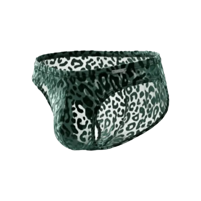 Comfortable Ice Silk Men Briefs Mesh Low Waist Sheer Underwear Convex Pouch Transparent Leopard Print Panties Date Night