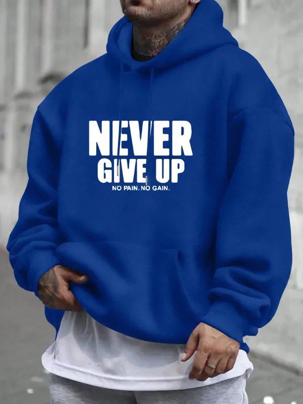 Sudadera con Capucha para Hombre con Estampado Never Give Up, Jersey Informal con Forro Polar, Bolsillo Canguro, Ropa Informal Elegante, Sudadera con Capucha para Otoño — image 4